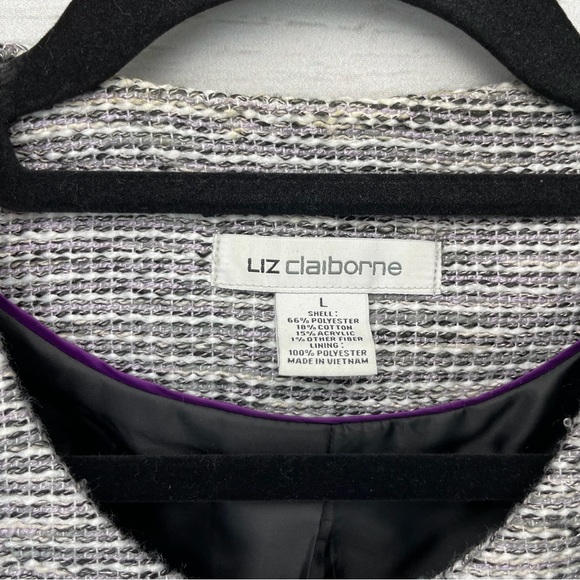 🍁 Liz Claiborne Tweed Blazer Lined Coat Jacket sz L Two Snap Neck Closure - Picture 3 of 6